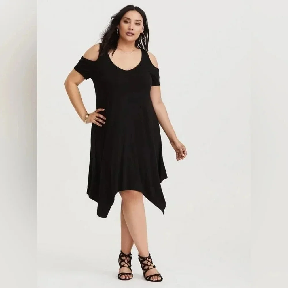Torrid Midi Jersey Cold Shoulder Dress, Color CHARCOAL Size 0X